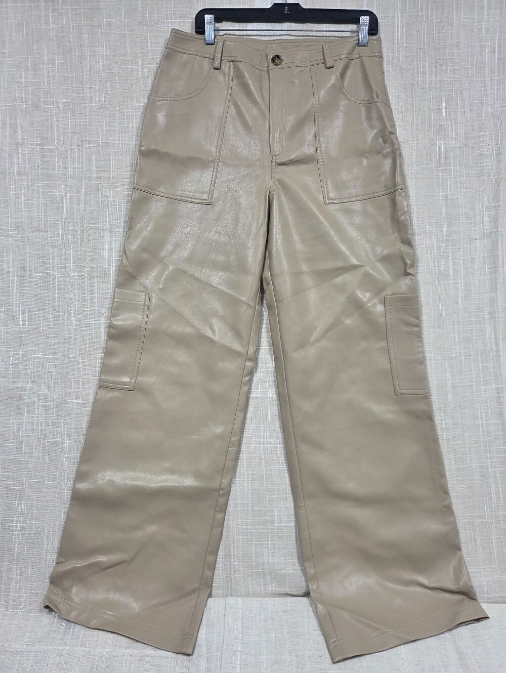 Know One Cares Faux Leather Cargo Pants Beige Tan Size Large NWT